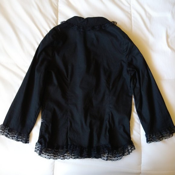 Black cotton 3/4 sleeve button down shirt with lace trim Xhilaration size XS - Picture 2 of 16